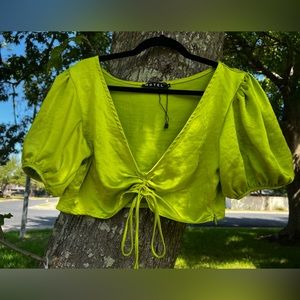 Motel Rocks Green Satin Crop